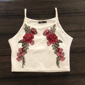 White Floral Crop Tank